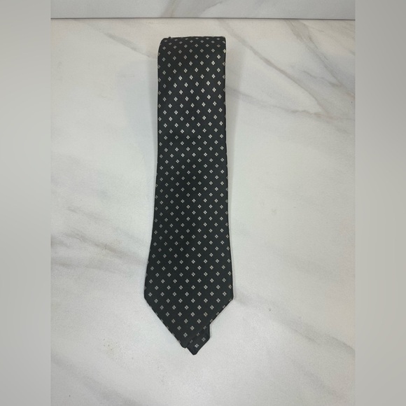 Oscar de la Renta classic elegant black/silver geometric silk velour tie - Picture 1 of 4